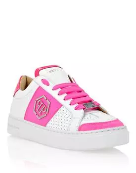 Кроссовки из микса кожи Lo-Top PHILIPP PLEIN, цвет white/fuxiafluo
