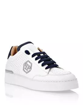 Кроссовки из микса кожи Lo-Top PHILIPP PLEIN, белый/темно-синий