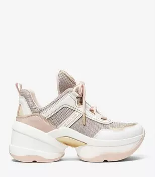 Кроссовки из сетки и кожи с цепочками Michael Michael Kors Olympia Glitter Chain-Mesh and Leather, розовый