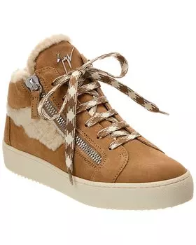Кроссовки из замши и овчины Giuseppe Zanotti May London, коричневый