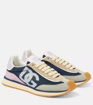 Кроссовки из замши с логотипом Dolce&Gabbana, цвет blu/grigio