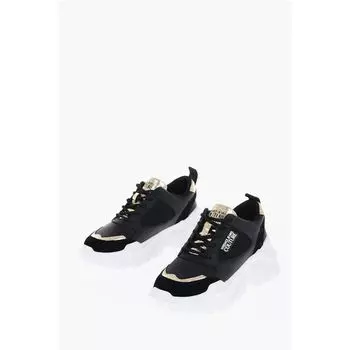 Кроссовки JEANS COUTURE из кожи SPEEDTRACK с золотистой отделкой Versace, Black and White