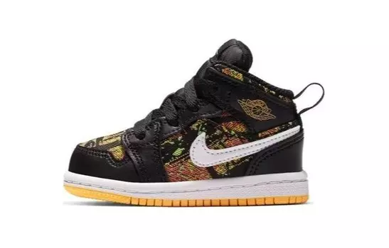 Кроссовки Jordan 1 Mid Black Laser Orange Bright Melon TD, черный