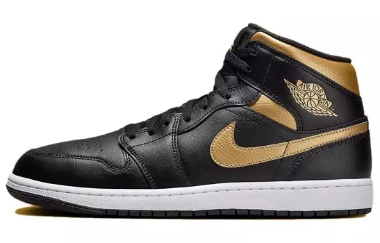 Кроссовки Jordan 1 Mid Black Metallic Gold, черный/золотой