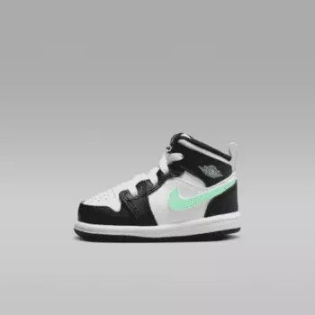 Кроссовки Jordan 1 Mid, цвет White/Black/Green Glow
