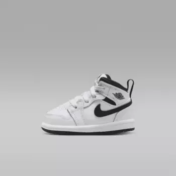 Кроссовки Jordan 1 Mid, цвет White/White/Black/Black