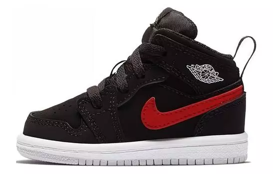 Кроссовки Jordan 1 Mid Multi-Color Swoosh Black TD, черный/белый
