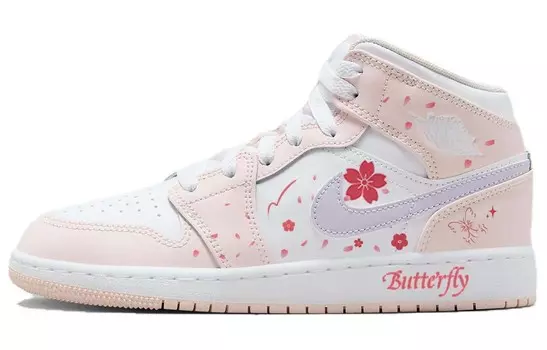 Кроссовки Jordan 1 Mid Pink Wash GS, розовый