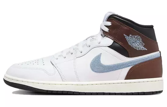 Кроссовки Jordan 1 Mid SE Brown Blue Grey, белый/коричневый/синий
