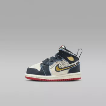 Кроссовки Jordan 1 Mid SE, цвет Armory Navy/Pale Ivory/Sport Red/Metallic Gold