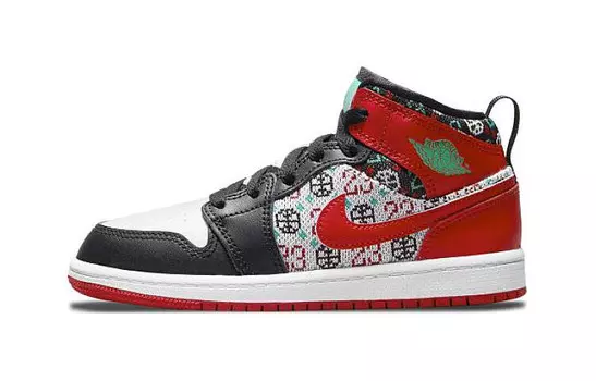 Кроссовки Jordan 1 Mid SE Ugly Christmas Sweater PS, красный