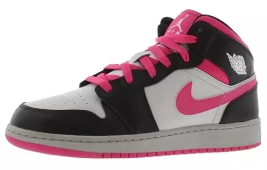 Кроссовки Jordan 1 Mid Silver Black Vivid Pink GS, розовый