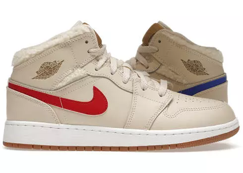 Кроссовки Jordan 1 Mid Utility Fleece, Жемчужно-белый