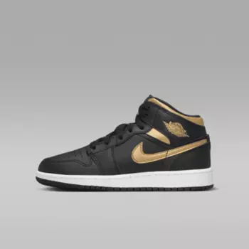 Кроссовки Jordan Air 1 Mid, цвет Black/White/Metallic Gold