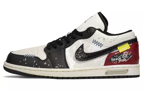 Кроссовки Jordan Air 1 Vintage Low-Top Basketball, белый/черный/красный