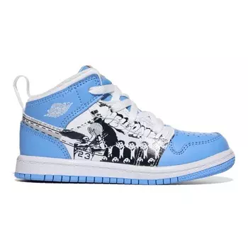 Кроссовки Jordan Kids Jordan 1 Mid SS (Infant/Toddler), белый/голубой (Размер 20 RU)