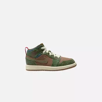 Кроссовки Jordan PS Air Jordan 1 Mid SS, цвет Archaeo Brown/Light Olive Tree