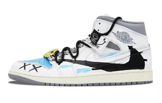 Кроссовки Jordan Vintage Basketball Shoes Men High-top Black/white/blue, белый