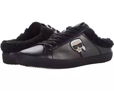 Кроссовки Karl Lagerfeld Paris Metallic Leather Faux Fur Lined Backless Sneaker On Banded Sole, серебряный