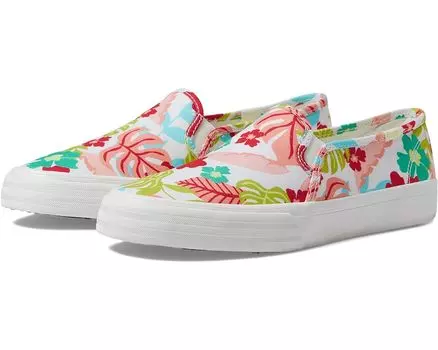 Кроссовки Keds Double Decker Slip On, цвет White/Coral Tropical Print