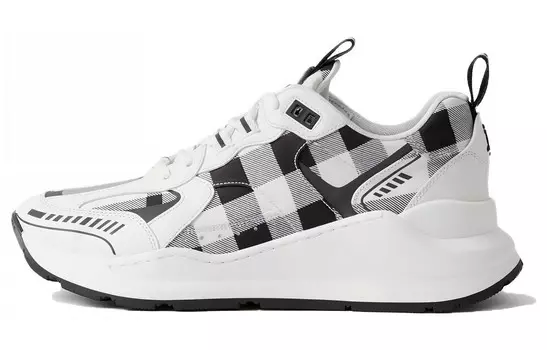 Кроссовки кожаные Burberry клетчатые, черный / белый