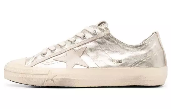 Кроссовки кожаные Golden Goose V-Star, кремово-серебряный