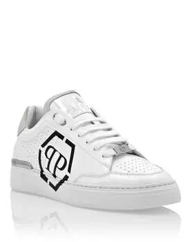Кроссовки кожаные Lo-Top Hexagon PHILIPP PLEIN, белый/черный