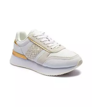 Кроссовки кожаные Tommy Hilfiger Lux Monogram Runner, белый / золотой