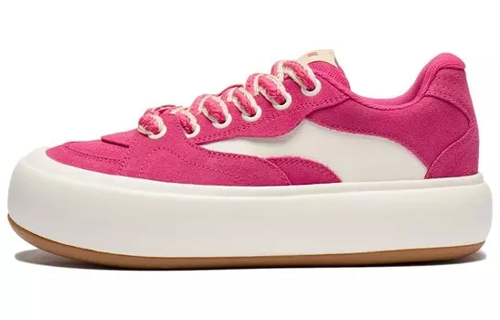 Кроссовки LiNing Puff Platform Skateboarding Shoes Women's Low-top Red And White, красный