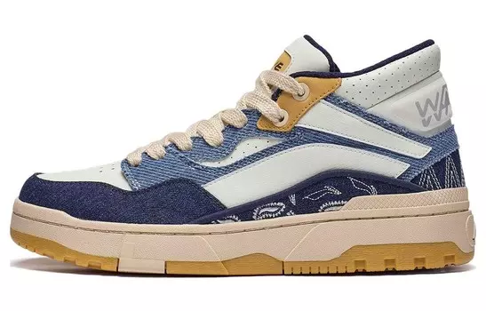 Кроссовки LINING Skateboarding Shoes Men Low-top Off-white/light Blue Denim/dark Blue Denim, белый/голубой