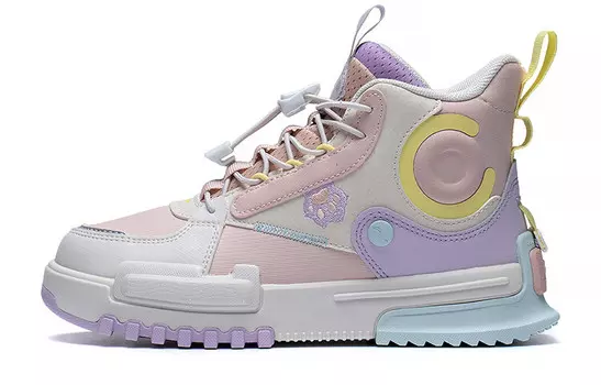Кроссовки LINING YOUNG Kids Lifestyle Shoes GS High-top Peach Pink / White Sand Gray / Soft Purple, красный