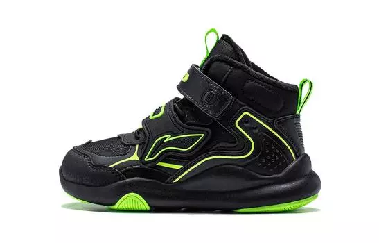Кроссовки LINING YOUNG Kids Outdoor Shoes PS High-top Black/fluorescent New Green, зеленый