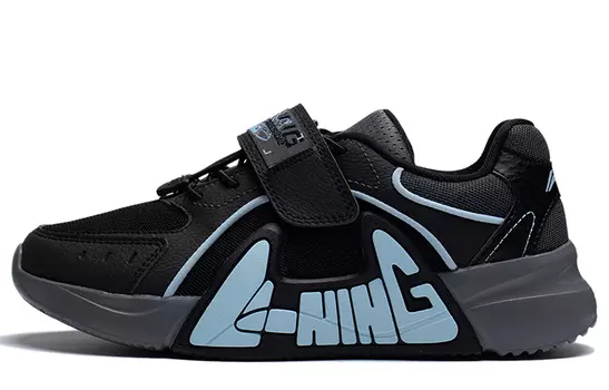 Кроссовки LINING YOUNG LN 90 Kids Lifestyle Shoes GS Low-top Black / Thunderstorm Gray / Sky Blue, черный/белый/синий