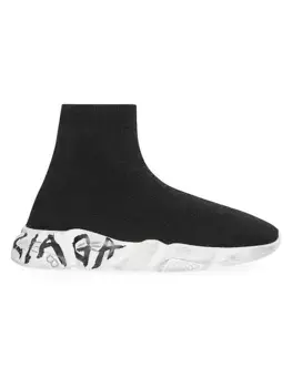 Кроссовки Little Kid's & Kid's Speed Graffiti из переработанной вязки Balenciaga, черный