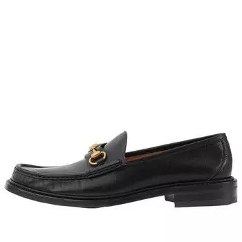 Кроссовки loafer with horsebit 'black leather' Gucci, черный