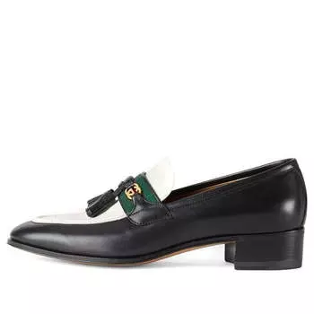 Кроссовки loafer with web and interlocking g 'black white' Gucci, черный