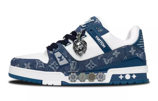Кроссовки LOUIS VUITTON Trainer Skateboarding Shoes Unisex Low-top White, темно-синий