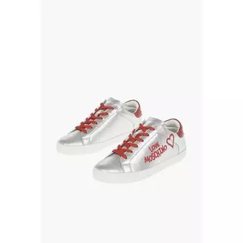 Кроссовки LOVE из металлизированной кожи Moschino, Silver