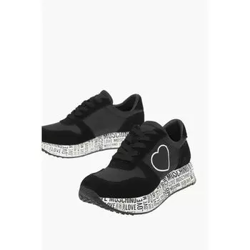 Кроссовки LOVE из замши, кожи и ткани с подошвой с логотипом Moschino, Black