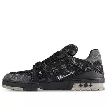 Кроссовки lv trainer sneakers 'black grey denim monogram' Louis Vuitton, черный