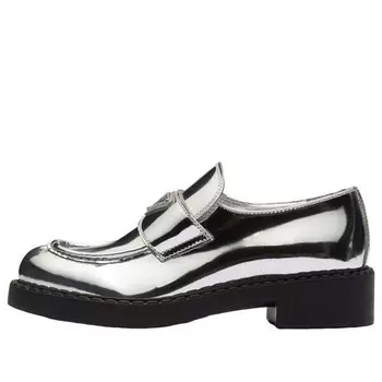 Кроссовки metallic leather loafers 'silver' Prada, серебряный