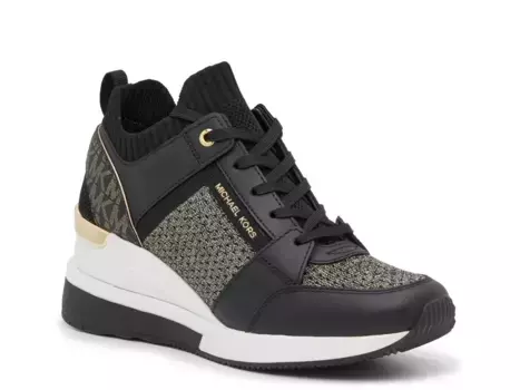 Кроссовки Michael Kors Georgie Wedge Sneaker — женские, черный/золотой металлик