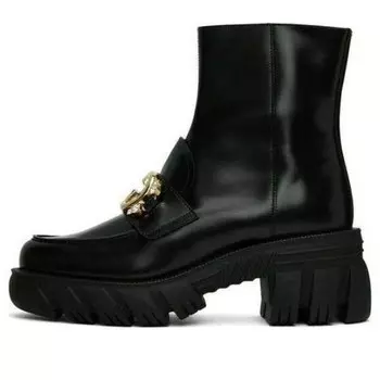 Кроссовки mid heel ankle boot with belt 'black leather' Gucci, черный