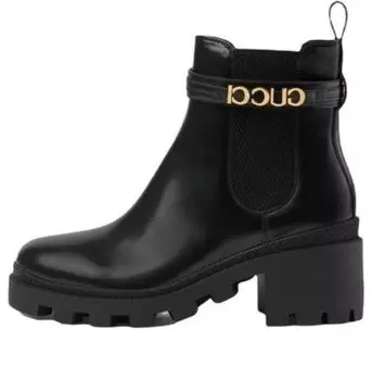 Кроссовки mid-heel boot with logo 'black leather' Gucci, черный