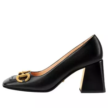 Кроссовки mid-heel pump with horsebit 'black leather' Gucci, черный