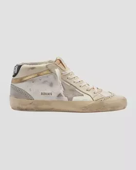 Кроссовки Mid Star из смешанной кожи с кончиками крыльев Golden Goose, цвет White Ivory Light Lilac Light Grey Gold Black