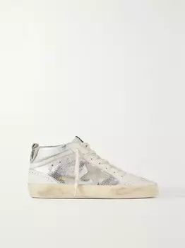 Кроссовки Mid Star со змеиным эффектом и металлизированной замшевой отделкой Golden Goose, серебряный