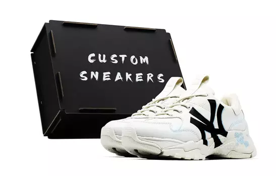 Кроссовки MLB Big Ball Chunky Chunky Sneakers Unisex Low-top White/blue, цвет Apricot Cream