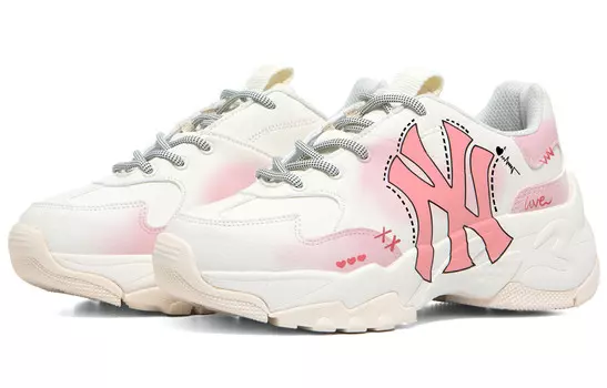 Кроссовки MLB Big Ball Chunky Chunky Sneakers Unisex Low-top Chalk White, розовый