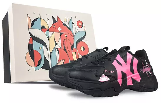 Кроссовки MLB Big Ball Chunky Cookie Chunky Sneakers Women's Low-top Black, White, Pink, белый